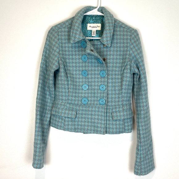 Abercrombie & Fitch Jackets & Blazers - Abercrombie & Fitch Wool Coat Plaid Blue Peplum M
